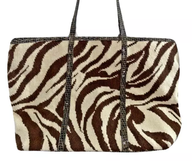 Clever Carriage Co handbag Tote Bag Zebra Leopard Upholstery Croc Embossed Brown