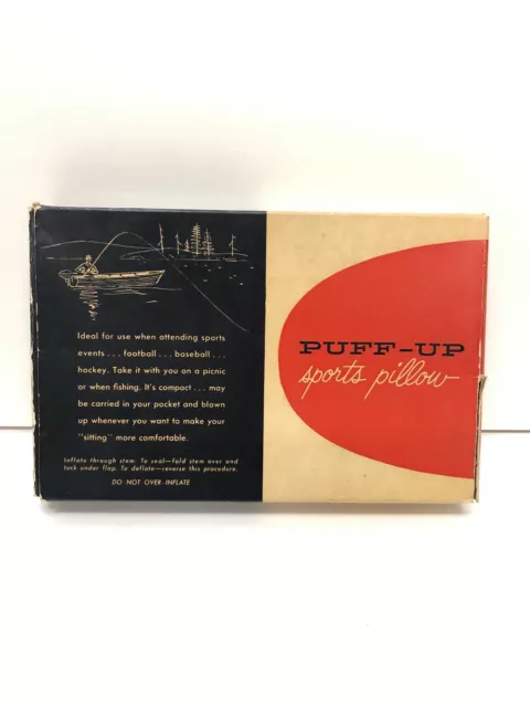 Vintage 1950's PUFF-UP SPORTS PILLOW NIB Cushion Camping Travel Glamping