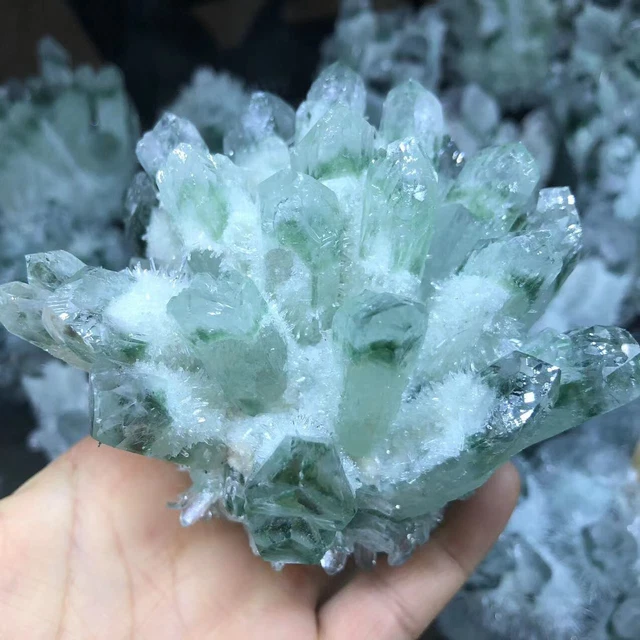 300g + New Find Green Phantom Quartz Crystal Cluster Mineral Specimen Reiki Deco