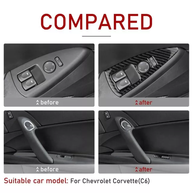 4Pcs For Chevrolet Corvette C6 2005+ Carbon Fiber Door Control Cover Trim 3