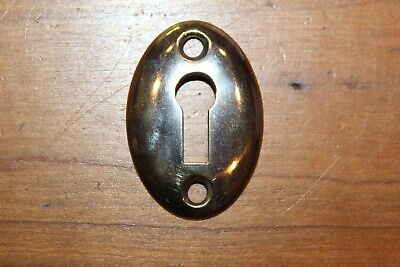 Antique 1-5/8" X 1-1/8" Oval Nickel on Brass Rosette Keyhole Escutcheon CC-55