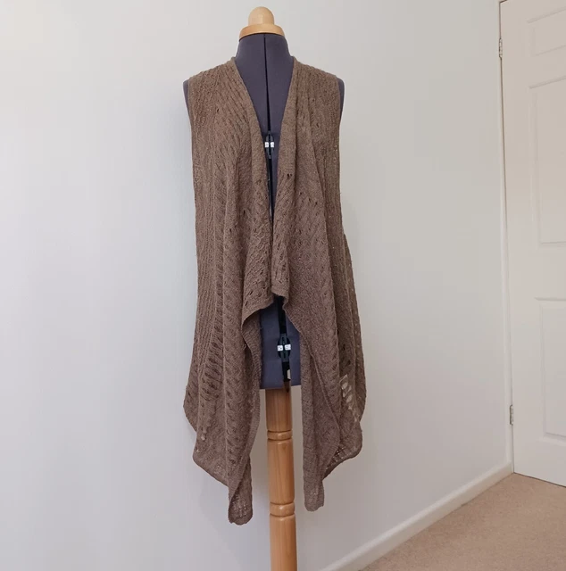 Eileen Fisher braun Baby Alpaka offene Strickweste vorne ärmellos Lagenlook Medium