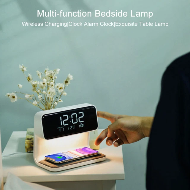 3 IN 1 Night Lamp Large Screen Wireless Charger Digital Alarm Clock for