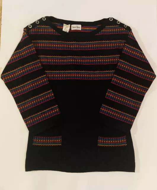 Neiman Marcus Black and Multicolored Striped Pullover Sweater Long Sleeve Size L 3