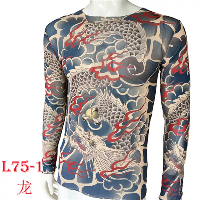 Unisex Long Sleeve fake Tattoo T-shirt Dragon Totem Tattoo Clothing Tops Plus Si