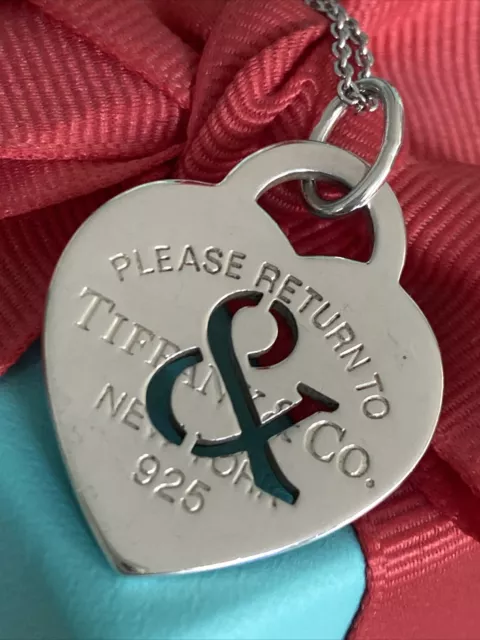 Tiffany&Co Return To Ampersand Heart Tag Pendant Necklace 925 Silver 16-18”