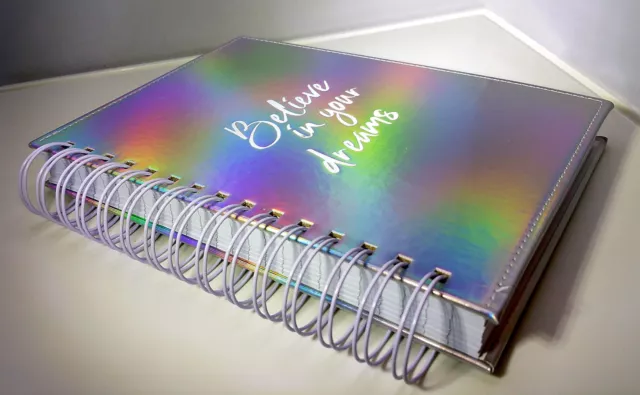 Holographic Rainbow Colour Notebook spiral bound binder lined ruled A5 note book