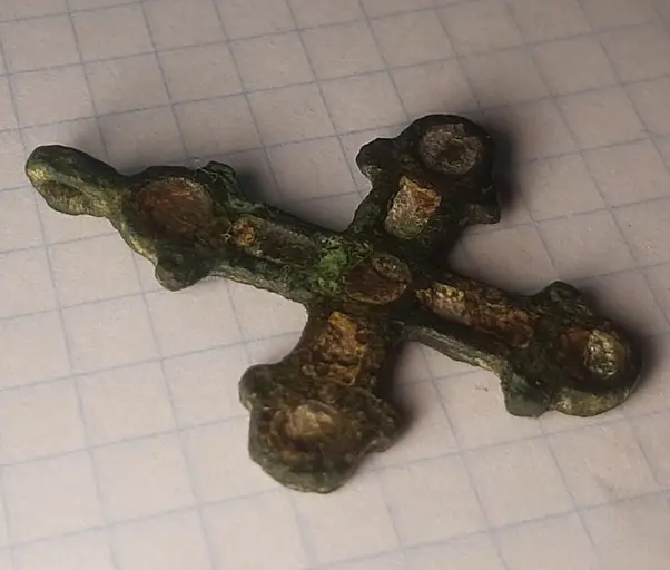 Cross with enamel. Original artifact of the Viking Age, Medieval artifact.
