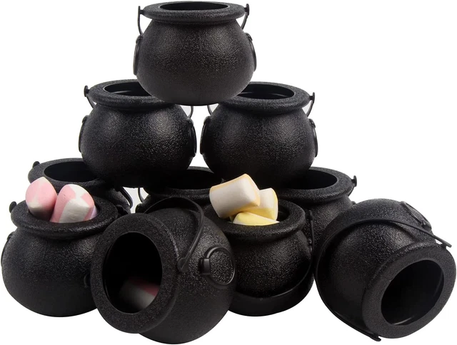 DIYASY Mini Plastic Cauldron,12 Pcs Witch Calderon Pot Black Buckets with Handle