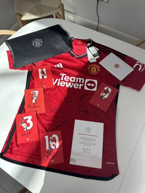 Authenticated Manchester United Season 23 Shirt Signed By Utd Legends