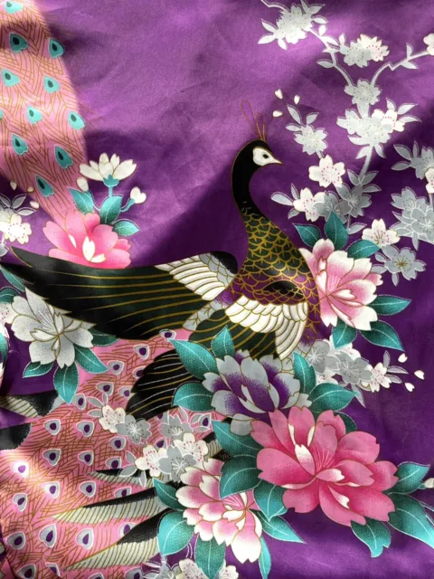 CEASAR APPAREL Silk & Elastane Purple Peacock Print Robe Size OS/8-10-12-14-16