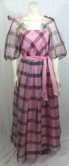 1980s Vintage Dress Size 10 Prom Bridesmaid Pink Black Voile Acetate Retro