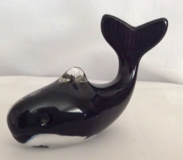 Vintage Glass Paperweight / Sculpture Of A  Whale