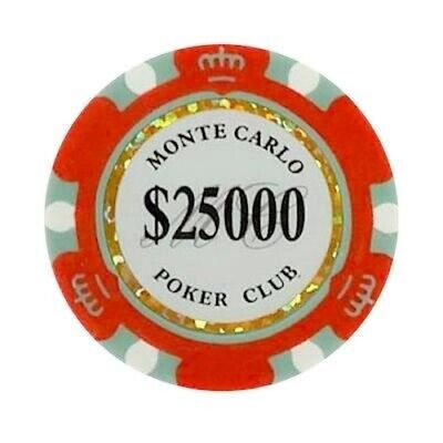 NEW 50 Red $25000 Monte Carlo 14 Gram Clay Poker Chips - Buy 3 Get 1 Free