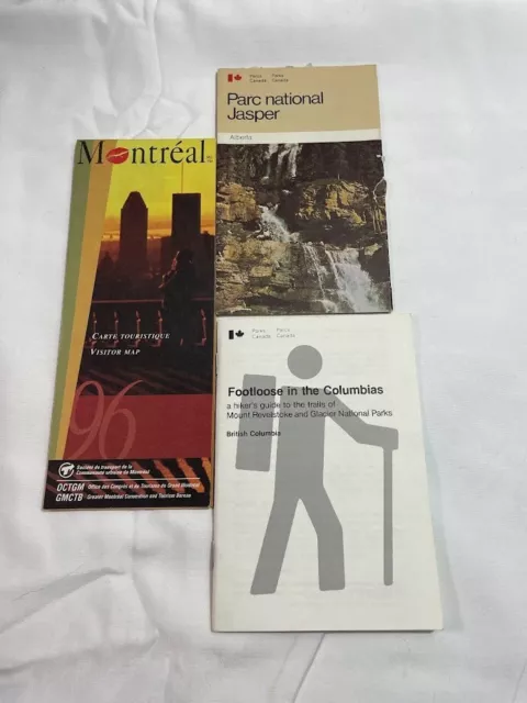 Lot of 3 Vintage Canadian National Parks Brochures and Montreal Map