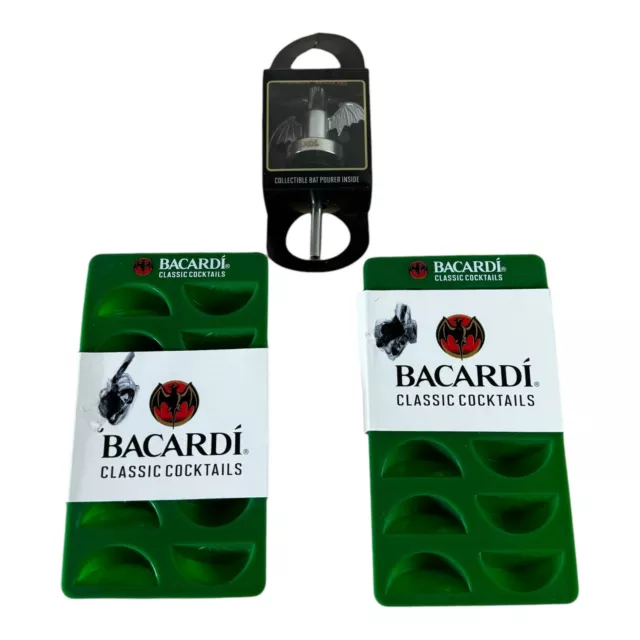 Lot Of 2 Bacardi Rum Lime Wedge Jello Shot Ice Cube Party Tray Rubber & Pourer