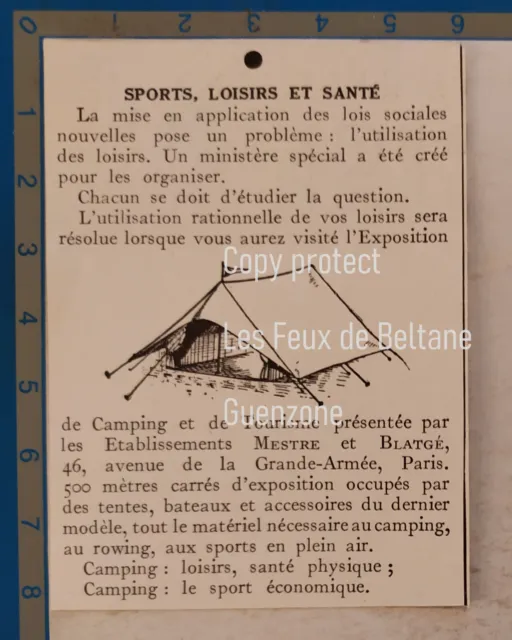 ETS MESTRE BLATGE CAMPING TENTES   publicité 1937