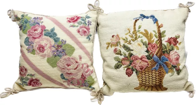 Vintage Needlepoint Hand Embroidered Pillows Imperial Elegance 100% Wool 14x14”