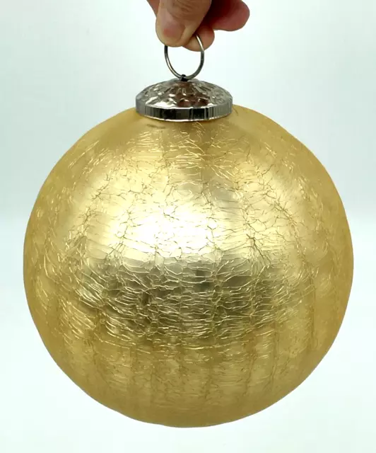 HUGE Christmas Ornament Blown Glass Gold Crackle 6 Inch Heavy RARE EUC