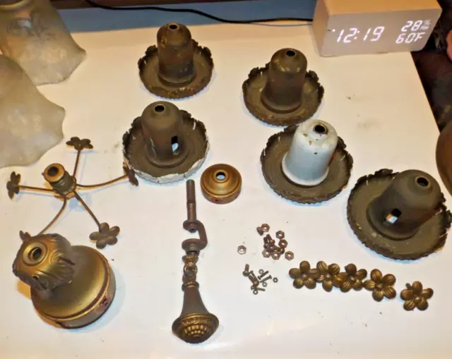 Antique 1890s Victorian Light Fixture Chandelier Parts for Projects, 5 Bobeches