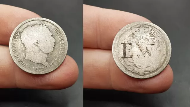 1817 Georgian III English Silver Coin. Marked E.W. Unusual Piece.