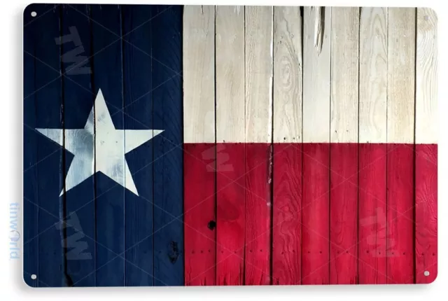 TIN SIGN Texas Flag Wood Tin Metal Sign Lone Star Rustic Decor B288