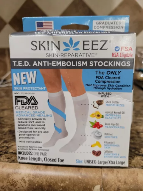 SKIN EEZ Skin Reparative Hydrating Compression Socks Adult L/XL  White Knee