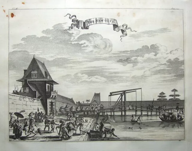 JAKARTA NEW GATE, JAVA, INDONESIA, J.CHURCHILL original antique print 1744.