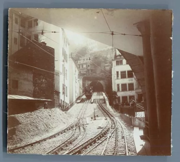 France, Lyon, Crémaillère conduisant à Notre Dame de Fourvière  Vintage citrate