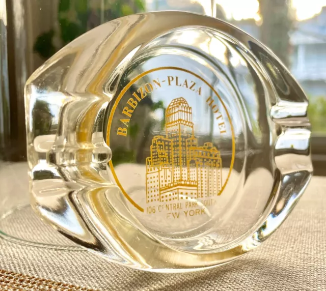 Historical Barbizon Plaza Hotel, 1960s Vintage Glass Ashtray, Central Park NYC