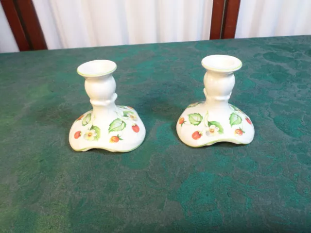 2pc Beautiful Vintage James Kent Old Foley Strawberry Candlestick Holders