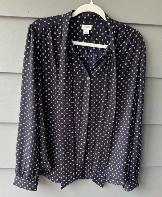 J. Crew Factory Navy Blue Floral Blouse Sz L