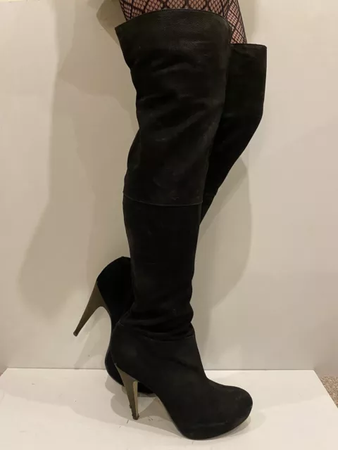 TOPSHOP BRITTANY 2 Black Suede Leather Sexy High Heel Over Knee Thigh ...