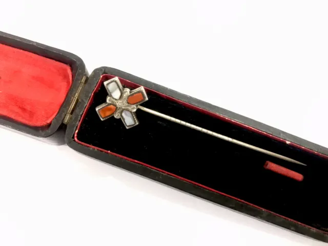 Antique Victorian Silver Scottish Agate Stick Pin In Box