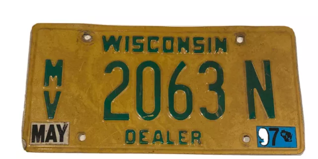 Vintage 1997 Wisconsin License Plate MV 2063 N Dealer