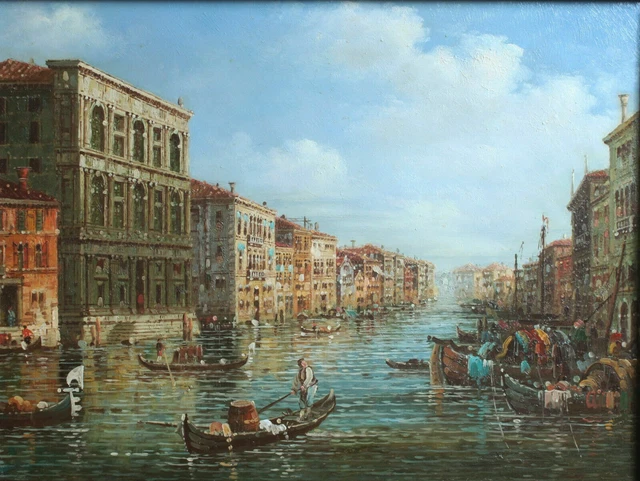paysage Venise tableau peinture originale  huile sur bois signée / seascape Veni