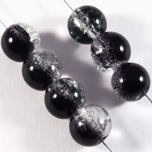 Lot de 30 Perles Craquelées en Verre 8mm Bicolore Noir Cristal