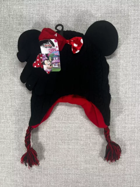 Girls Disney Minnie Mouse Hat Gloves Set Fleece Lined Mickey Junior