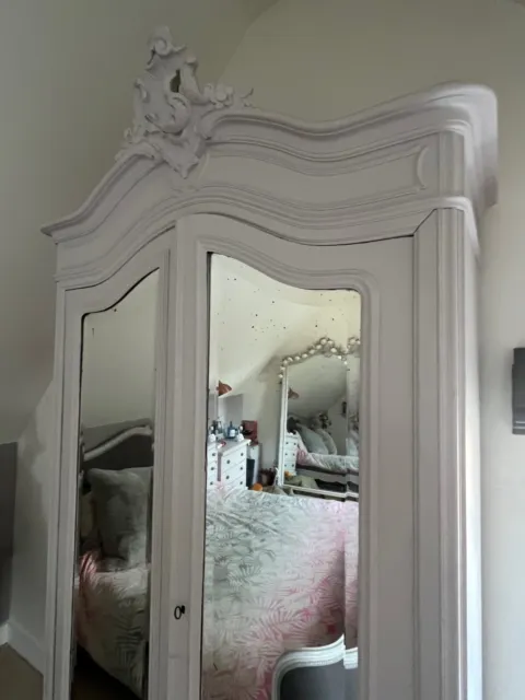 Antique French Louis Armoire Shabby Chic Wardrobe with mirrored doors 3