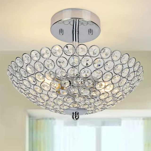 Crystal Flush Mount Ceiling Light LED Modern Pendant Lamp Chandelier Living Room