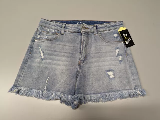 Art Class Girls Relaxed Adjustable Waist Distressed Shorts -Blue Size XL (14/16)