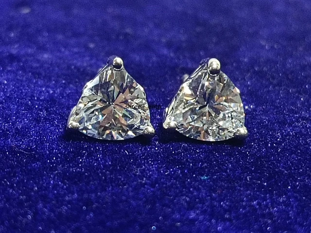 1.00 Ct Trillion Cut Simulated Diamond Stud Earrings 14K White Gold Plated