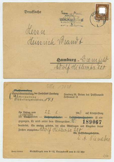 72684 - Postkarte Gemeindeverwaltung - Hamburg 27.1.1943