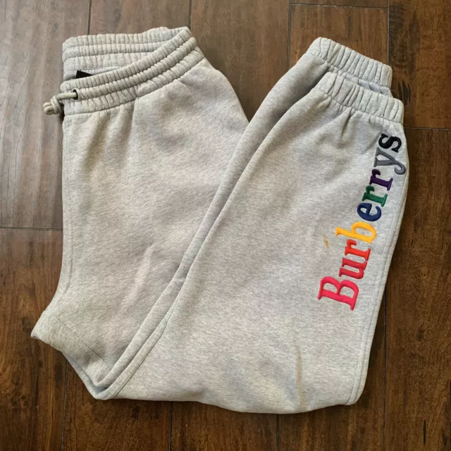 Burberry Rainbow Embroidered Logo Cotton Sweatpants Gray Small 100% Authentic