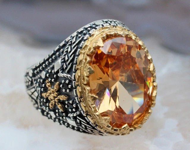 Topaze Bague pour homme Ottomane faite à la main Bague pour homme en argent...