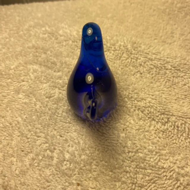 Cobalt Blue Resting Bird Art Glass Figurine Paperweight Small 2” Vintage 3