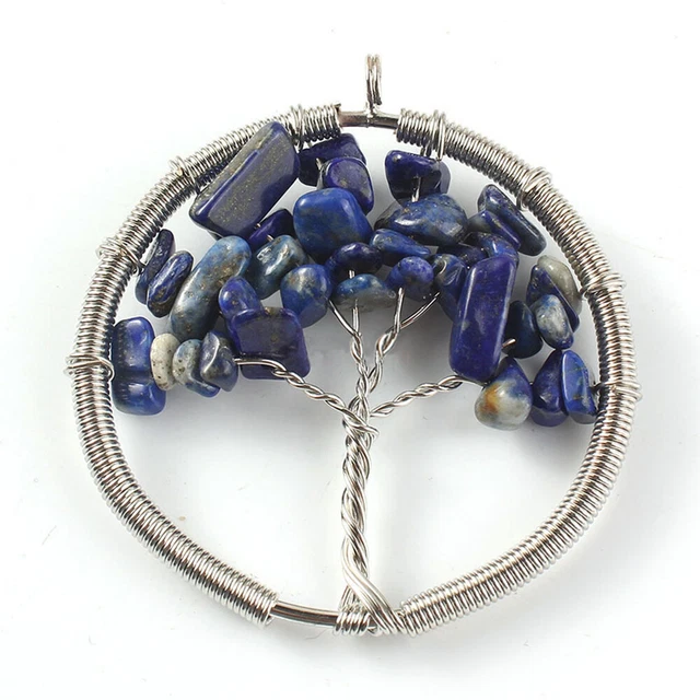 Natural Crystal Quartz Tree of Life Stone Pendant Amulet Healing Reiki Chakra
