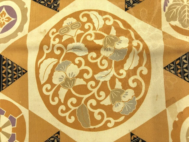 6500136: Japanese Kimono / Antique Nagoya Obi / Embroidery / Floral Arabesque &