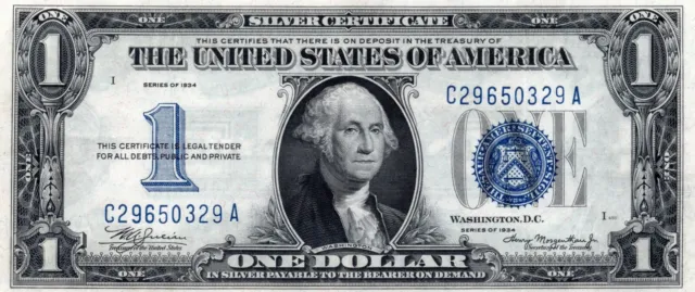 Series 1934 One Dollar $1 Silver Certificate FUNNY BACK Note - 0329