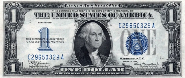 Series 1934 One Dollar $1 Silver Certificate FUNNY BACK Note - 0329